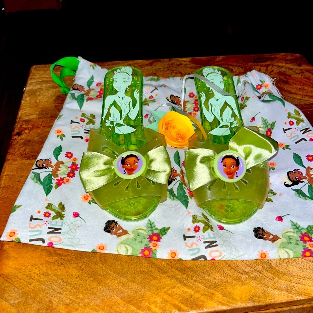 NWOT DISNEY PRINCESS TIANA DRESS UP SHOES & Dustbag